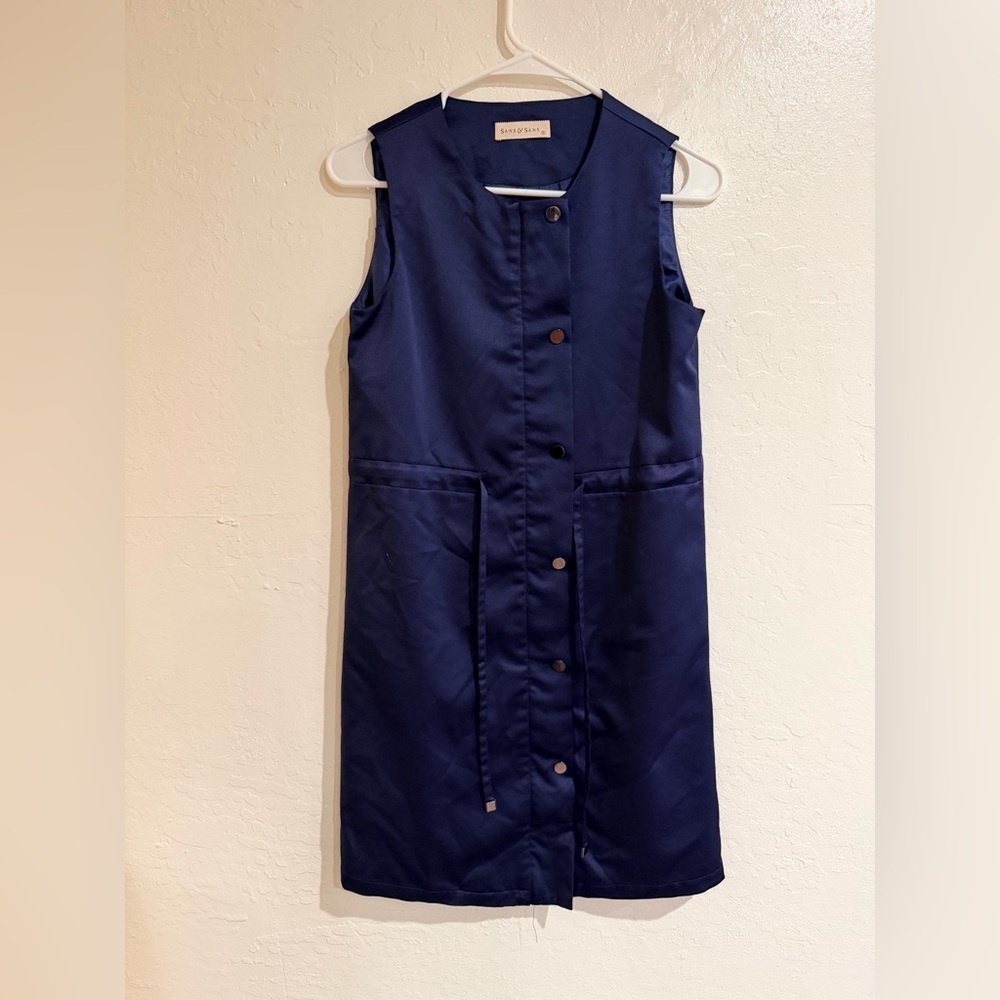 Sans & Sans Navy Sleeveless Button-Down/zip up Dress size S